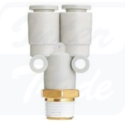 [KQ2U10-03AS] Złącza wtykowe białe - przyłączka rozgałęźna typu Y, z gwintem zewnętrznym (M, R)