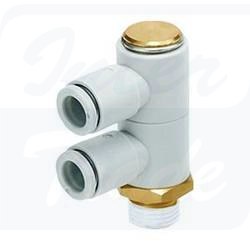 [KQ2VD08-02AS] Złącza wtykowe białe - przyłączka kątowa 2-krotna, nastawna, z gwintem zewnętrznym (R)