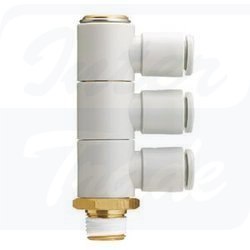 [KQ2VT08-03AS] Złącza wtykowe białe - przyłączka kątowa 3-krotna, nastawna, z gwintem zewnętrznym (R)