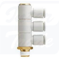 [KQ2VT10-03AS] Złącza wtykowe białe - przyłączka kątowa 3-krotna, nastawna, z gwintem zewnętrznym (R)