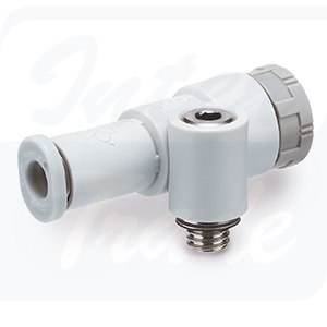 [JAS-LEA23-M3] JAS, Zawór dławiąco-zwrotny z przyłączem wtykowym, Kompaktowy, Blokowane pokrętło